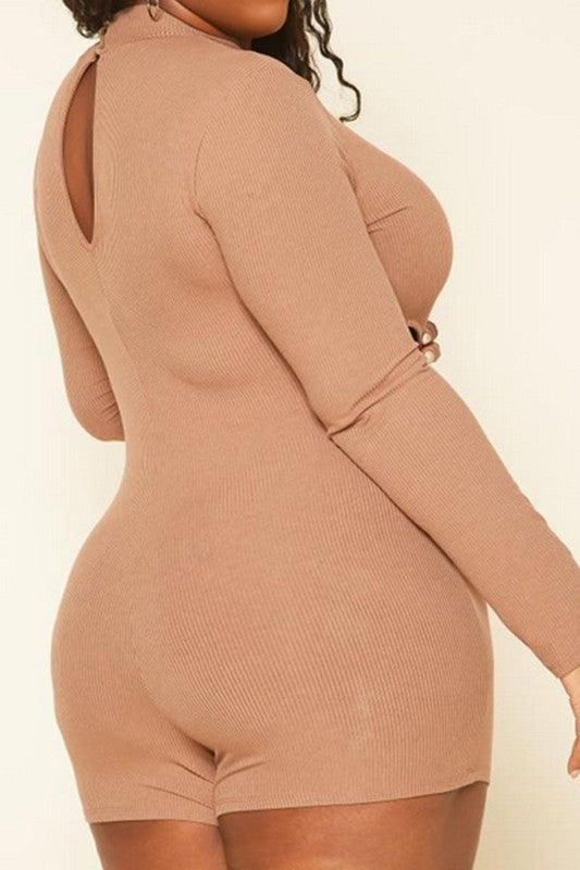 Plus Size Ribbed Knit Cut Out Romper