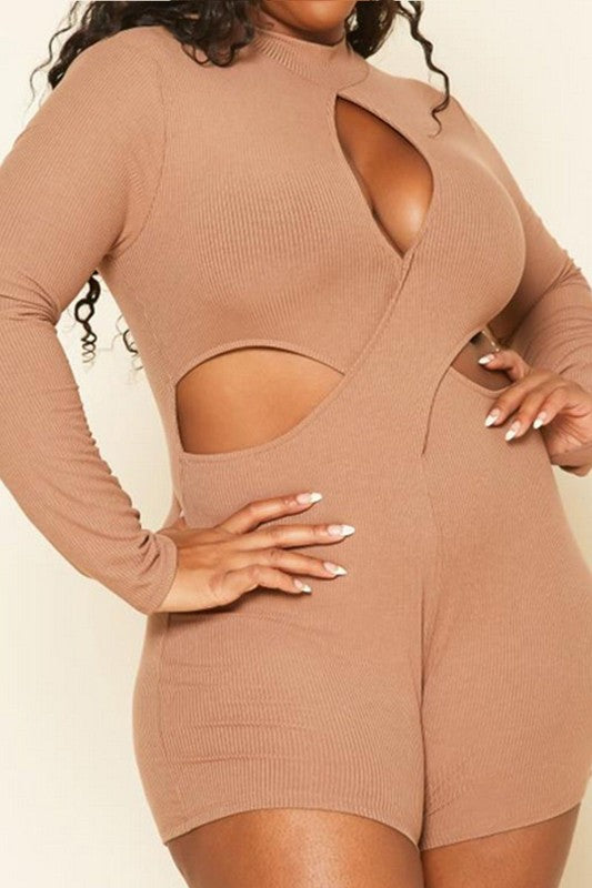 Plus Size Ribbed Knit Cut Out Romper